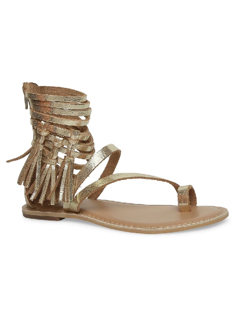 Women's Gold Casual Leather Gladiator Sandals