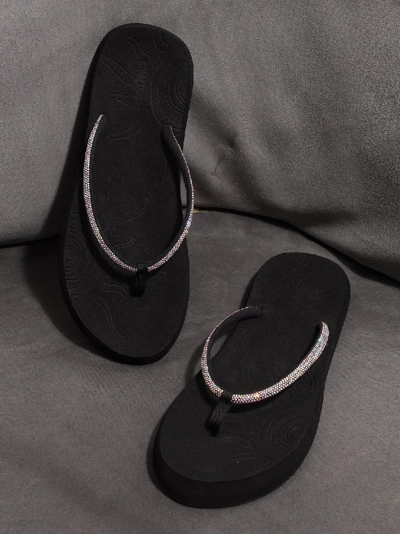 Women's Solis Black Round Toe Polyurethane Casual Flip-flops