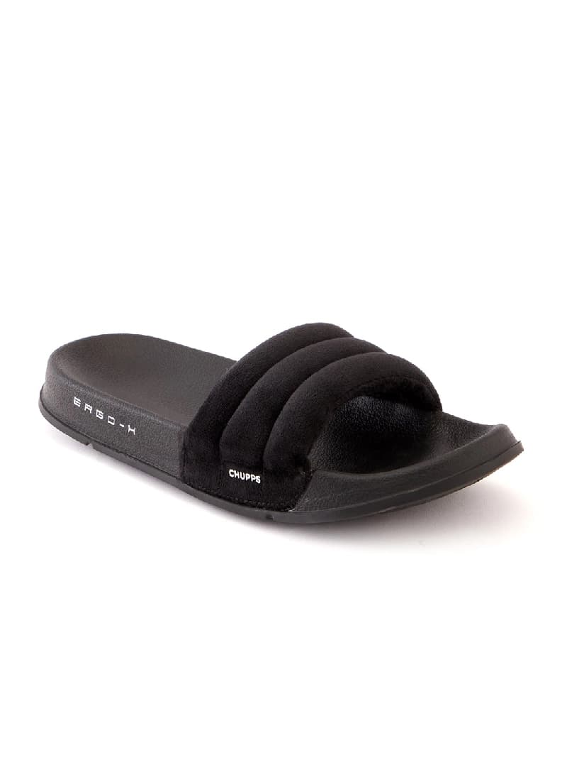 Women's Cloud Cozy Black Round Toe Polyurethane Casual Slides