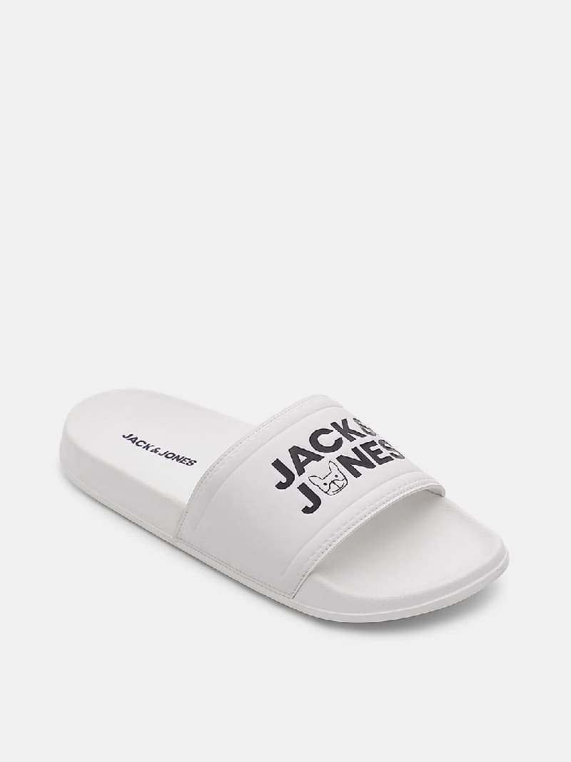 Men's White Casual Printed Slides