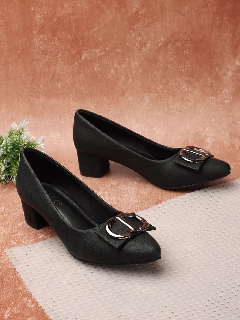 Women's Black Casual Slip-On Heels
