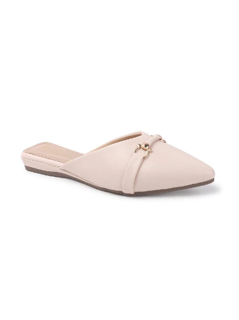 Women's Cream Bit-Detail Pointed-Toe Mule Flats
