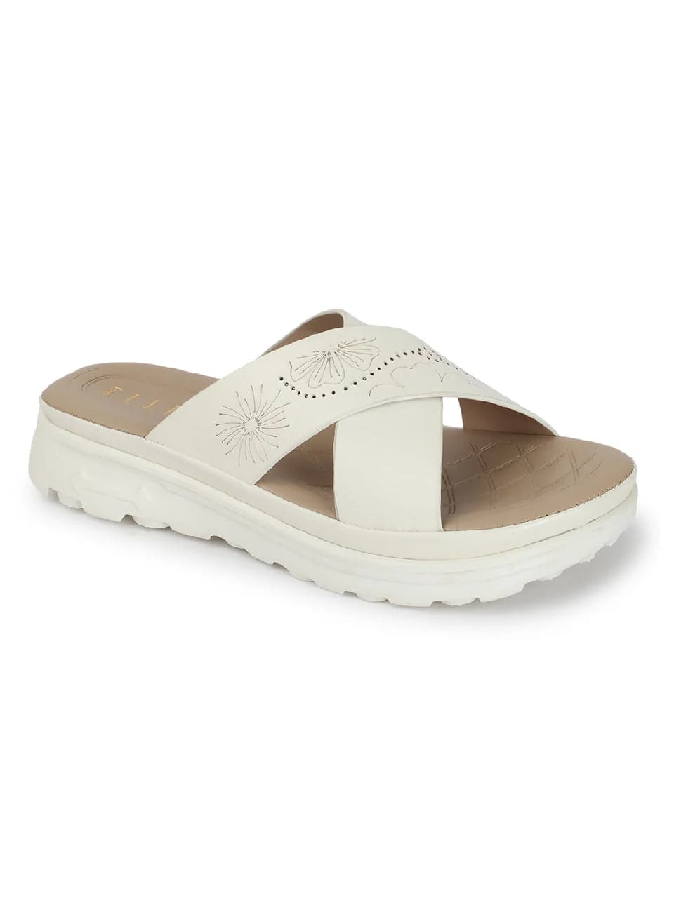 Women's White Crisscross Strap Platform Slide Sandals