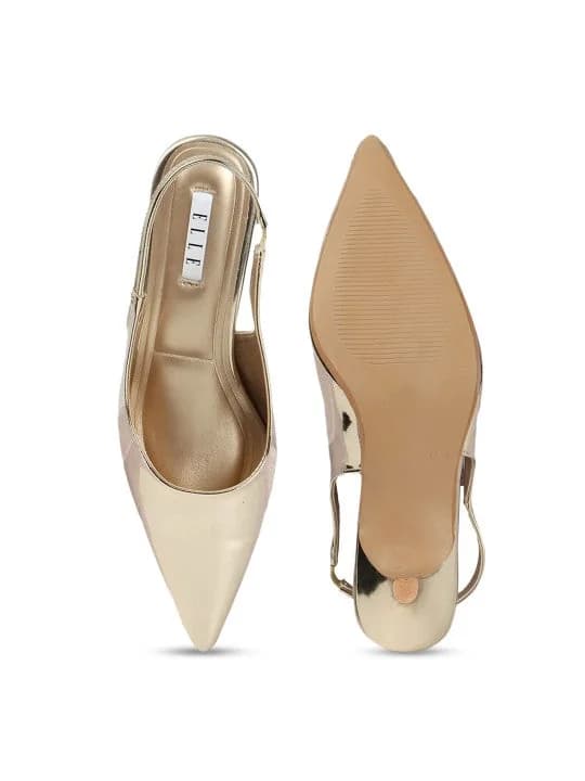 Women's Gold Pointed Toe Slingback Kitten Heels