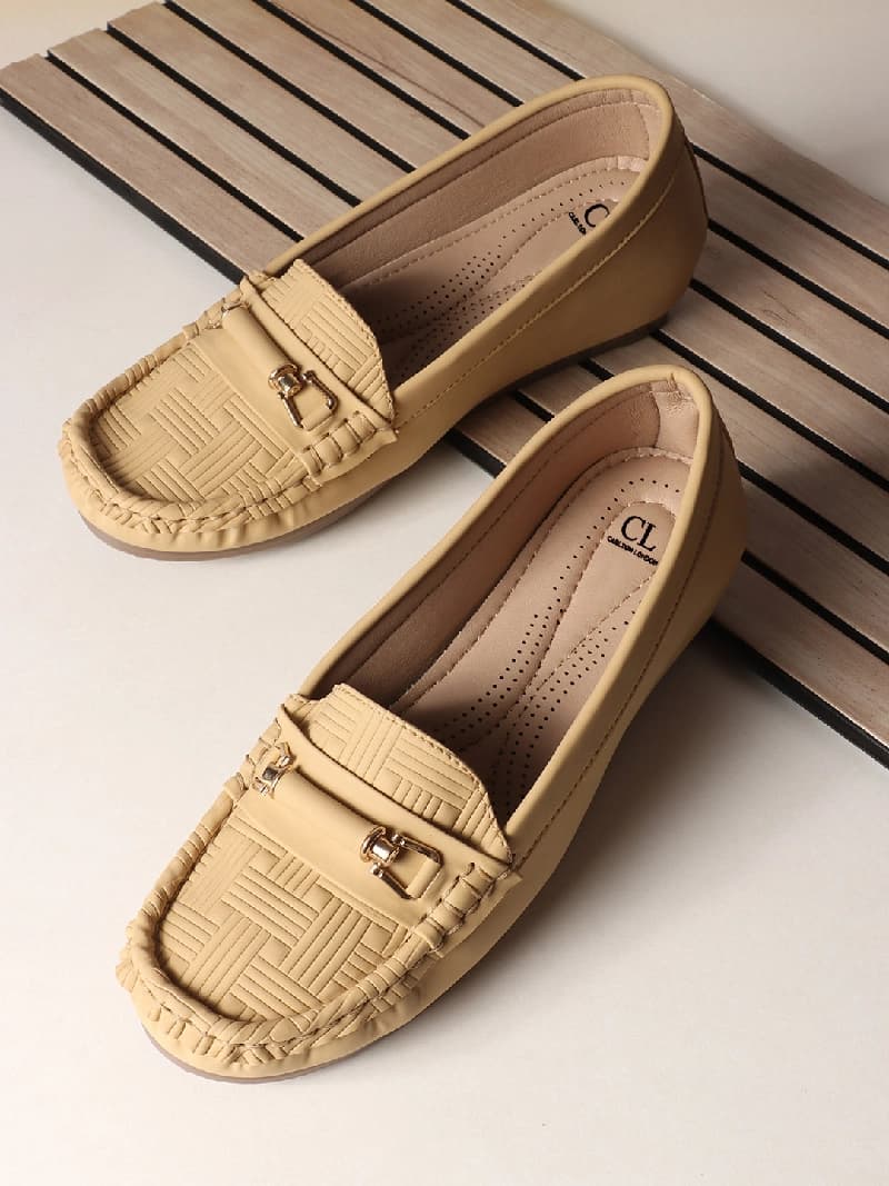 Women's Textured Slip-On Wedge Loafers with Buckle