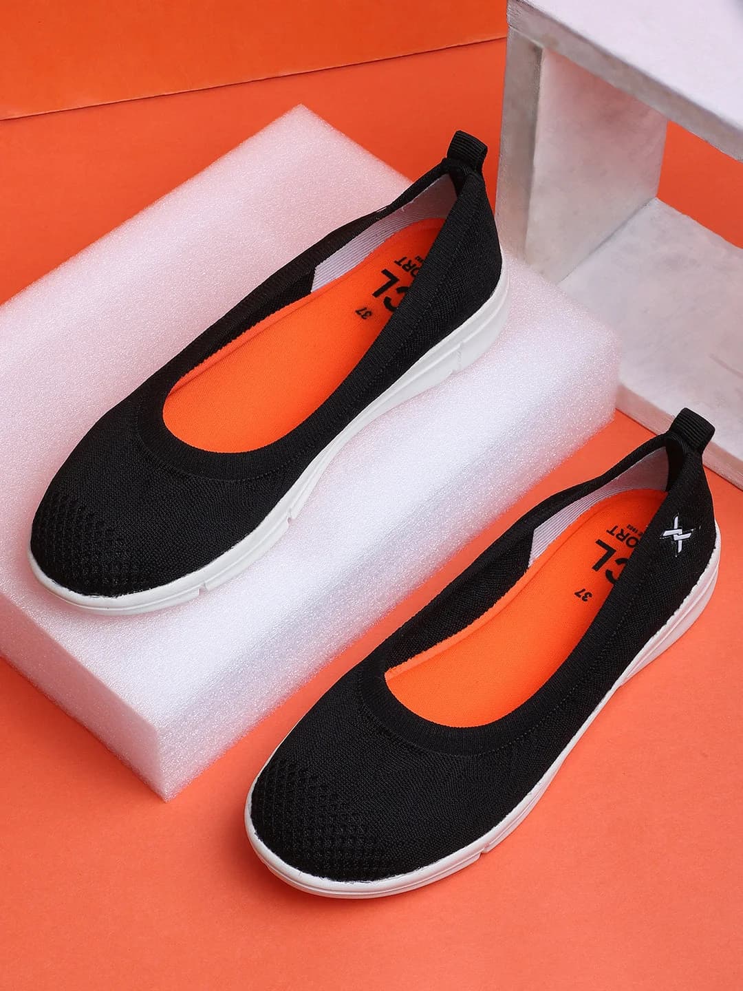 Women's Black Fly Knit Comfort Slip-On Ballet Flats
