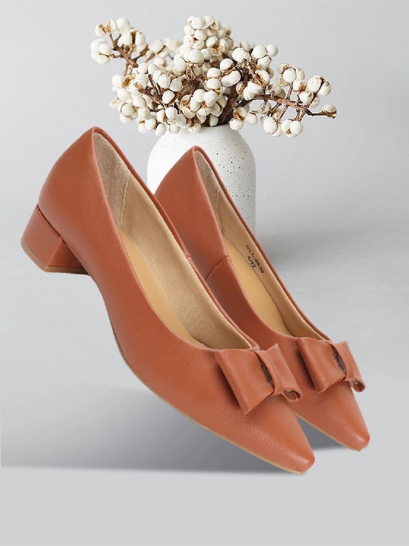 Women's Block Heel Solid Pumps with Bows
