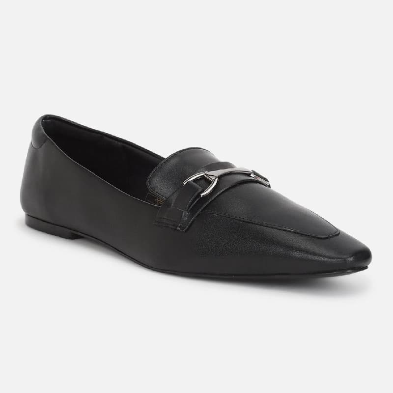 Women's Black Formal Solid Slip-On Loafers
