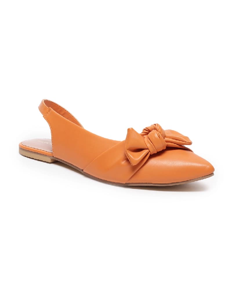 Women's Orange Casual Solid Strap Flats