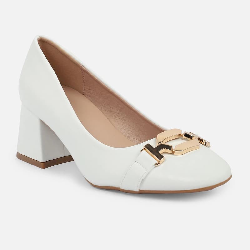 Women's White Formal Solid Slip-On Pump