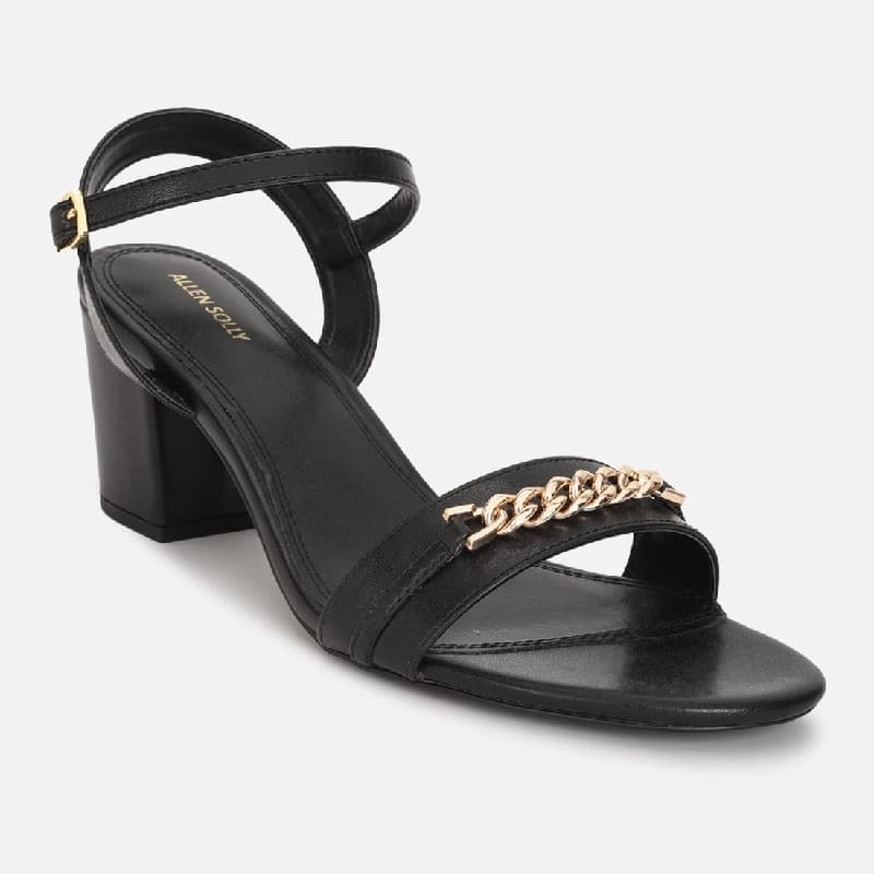 Women's Black Semi-Formal Solid Strap Sandals