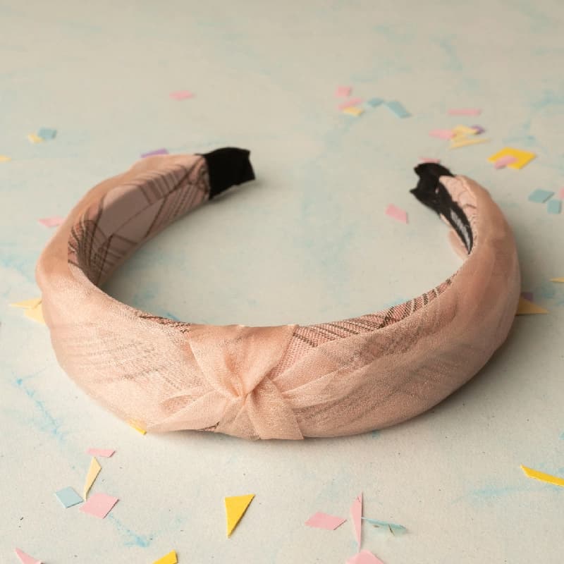 Women's Pink Check Design Casual Plastic Hair Band