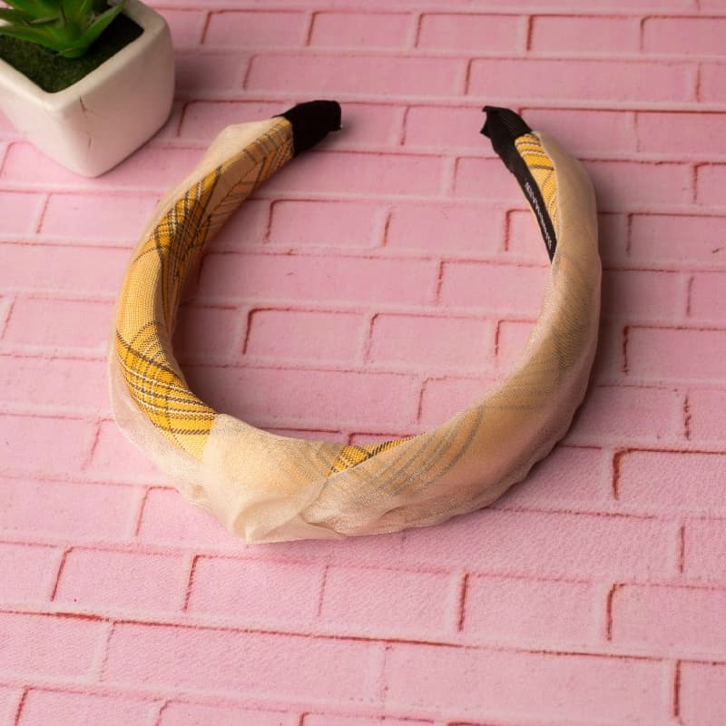 Women's Yellow Check Design Casual Plastic Hair Band