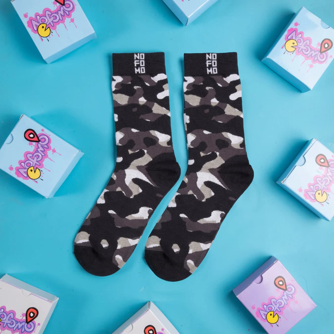 Unisex Grey and Black Crew Lengh Camo Socks