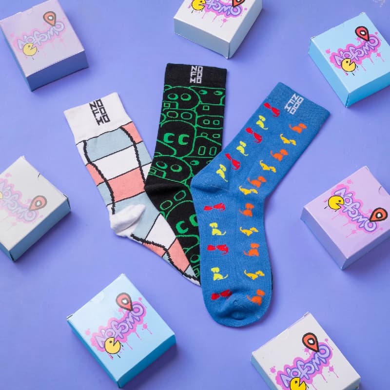 Unisex Multi-Colour Crew Lengh Waves, AI, Woof Socks - Pack of 3