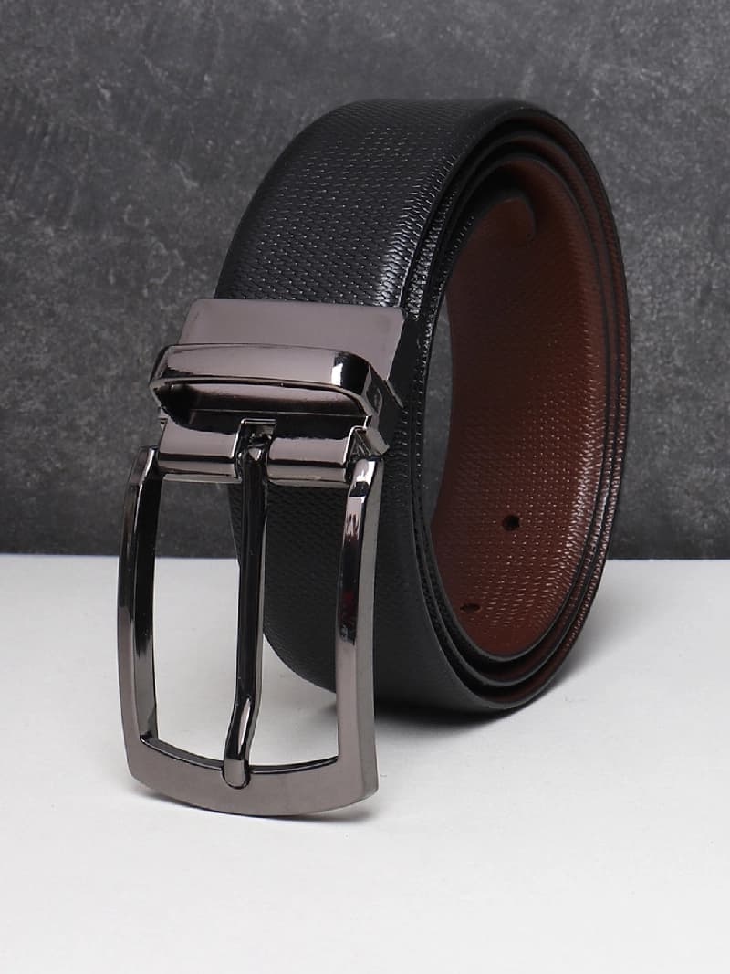 Men's Black & Brown Casual Solid Reversible Leather Belt