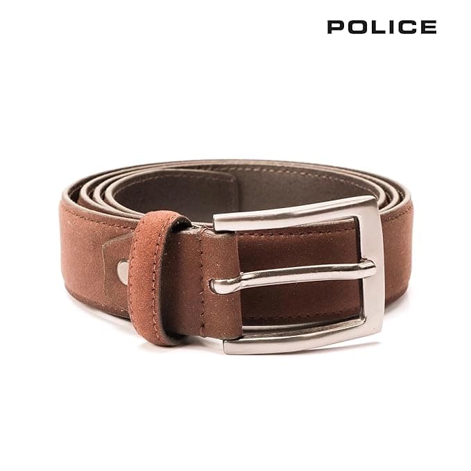 Men's Classic Dark Brown Leather Belt with Nickel Buckle