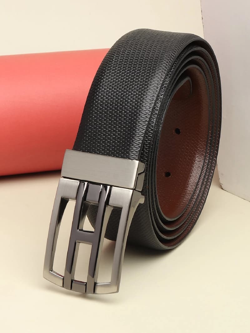 Men's Black & Brown Casual Solid Leather Reversible Belt