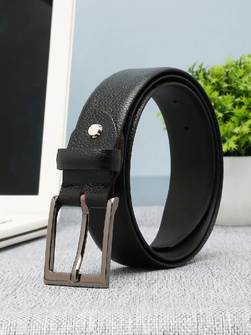 Men's Black Casual Solid Leather Belt