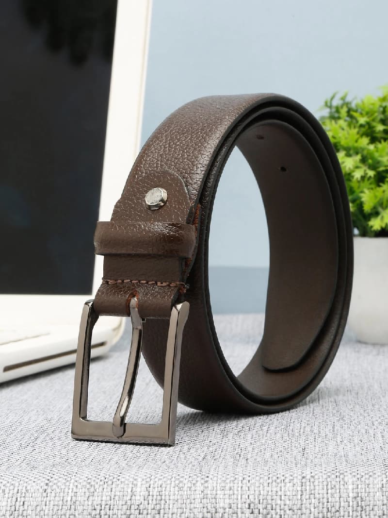 Men's Brown Casual Solid Leather Belt