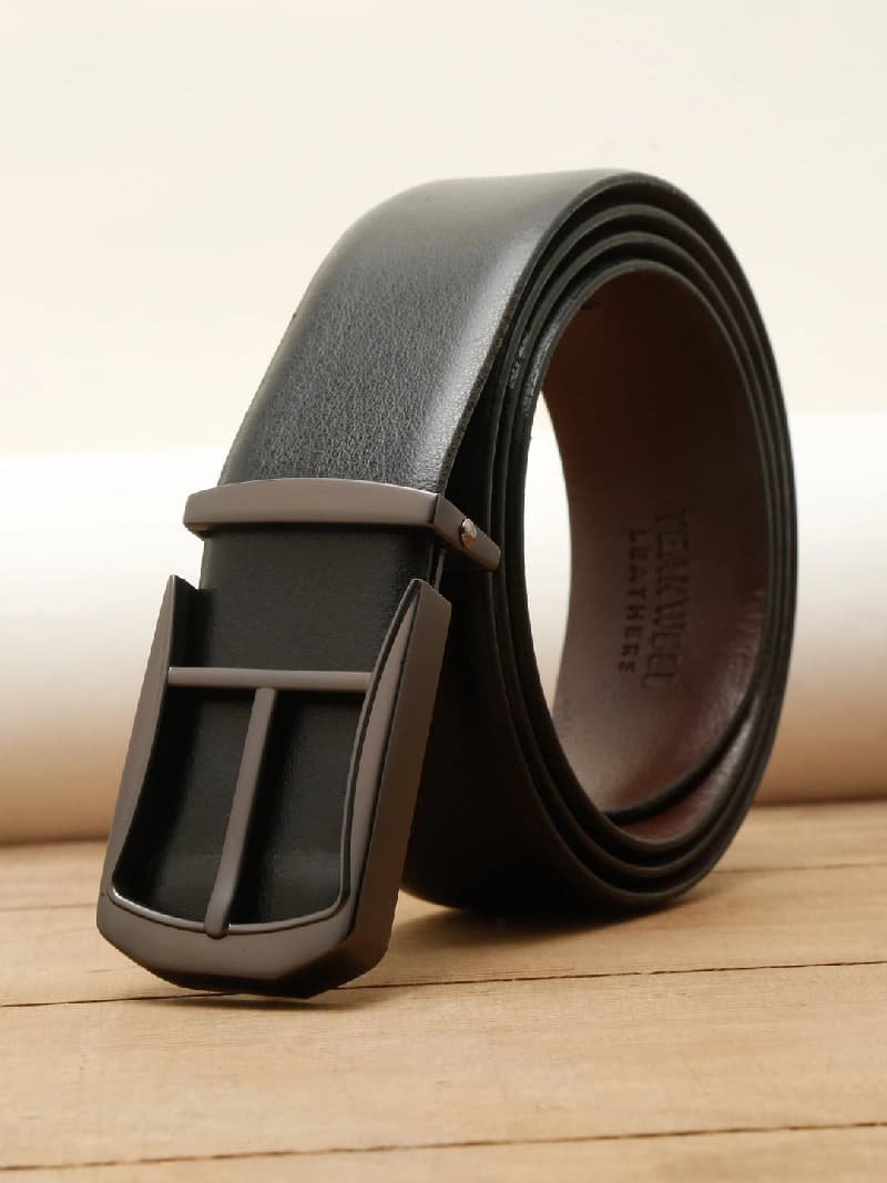 Men's Black Casual Solid Leather Belt
