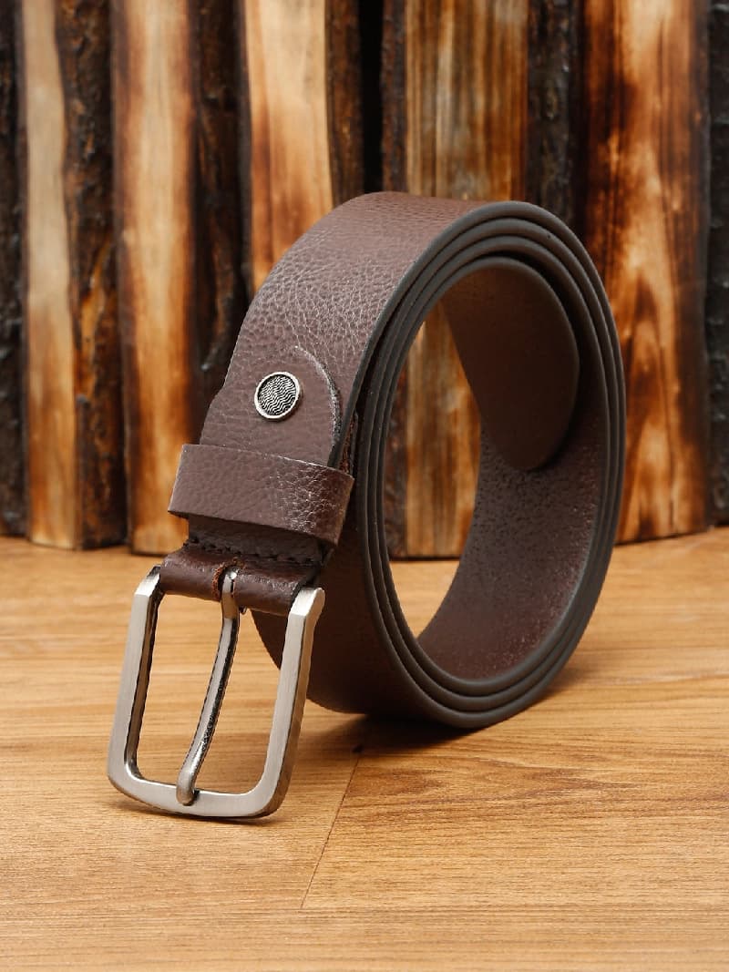 Men's Brown Casual Solid Leather Belt