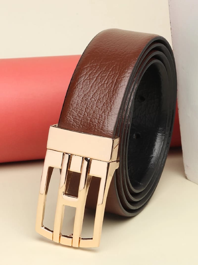 Men's Brown Casual Solid Leather Belt