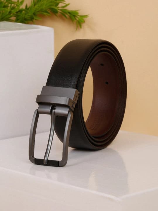 Men's Black Casual Solid Leather Belt