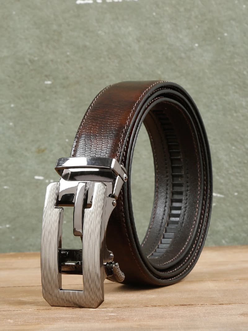 Men's Brown Casual Textured Leather Belt