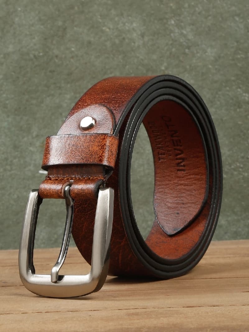 Men's Brown Casual Solid Leather Belt