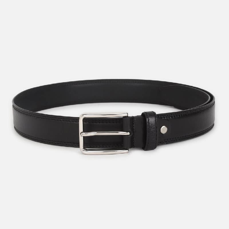 Men's Black Formal Leather Solid Slim Belt