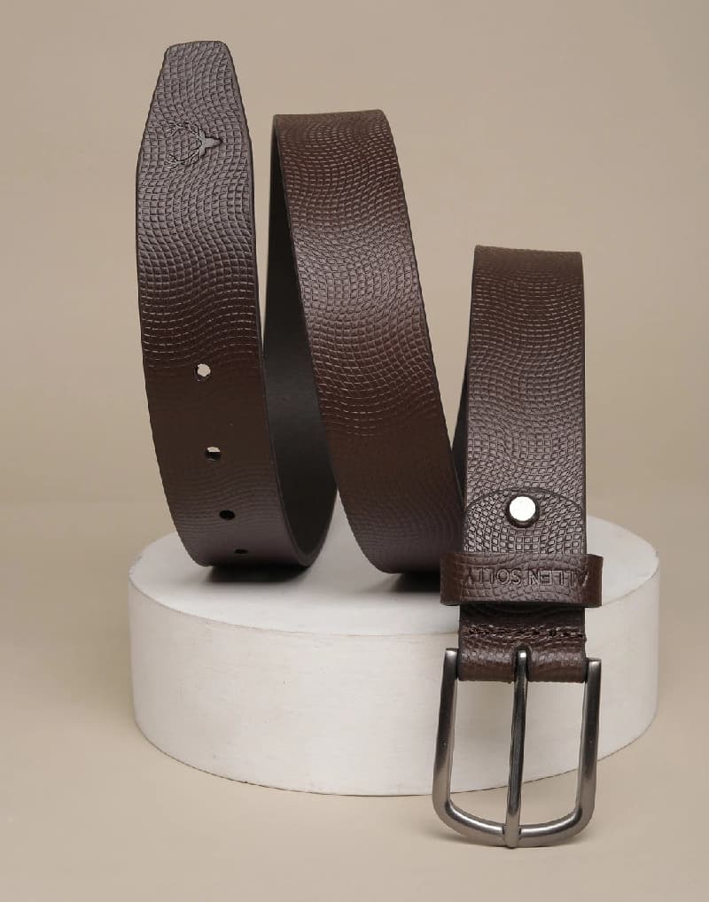Men's Brown Casual Leather Textured Slim Belt