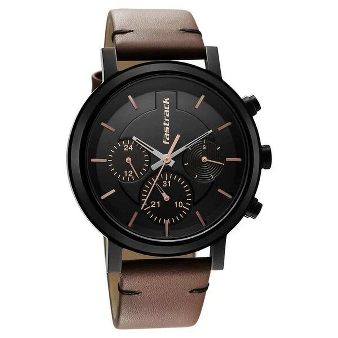 Men's Fashion Black Round Dial Watch - NT3287NL01