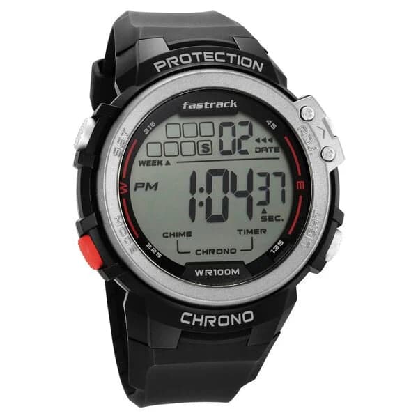 Men's Black Sporty Round Dial Digital Watch - NS38068PP01