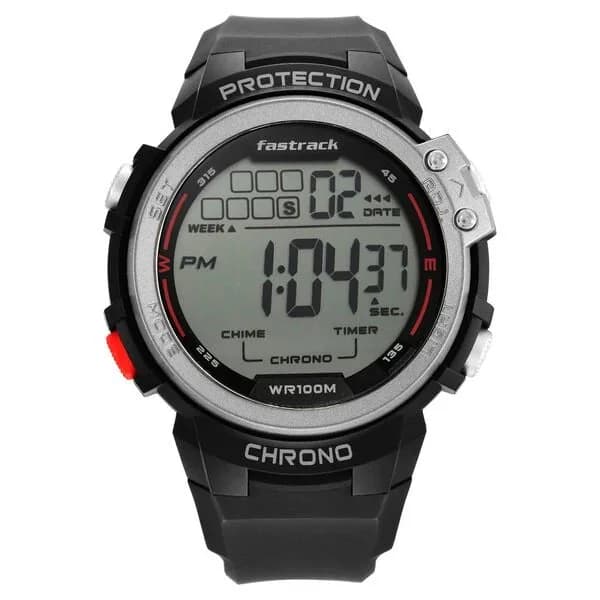 Men's Black Sporty Round Dial Digital Watch - NS38068PP01