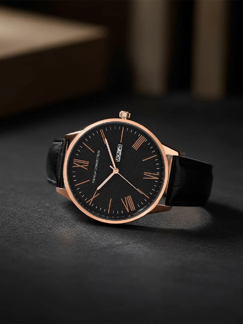 Men's Black Casual Round Analogue Watch-FCL25-B