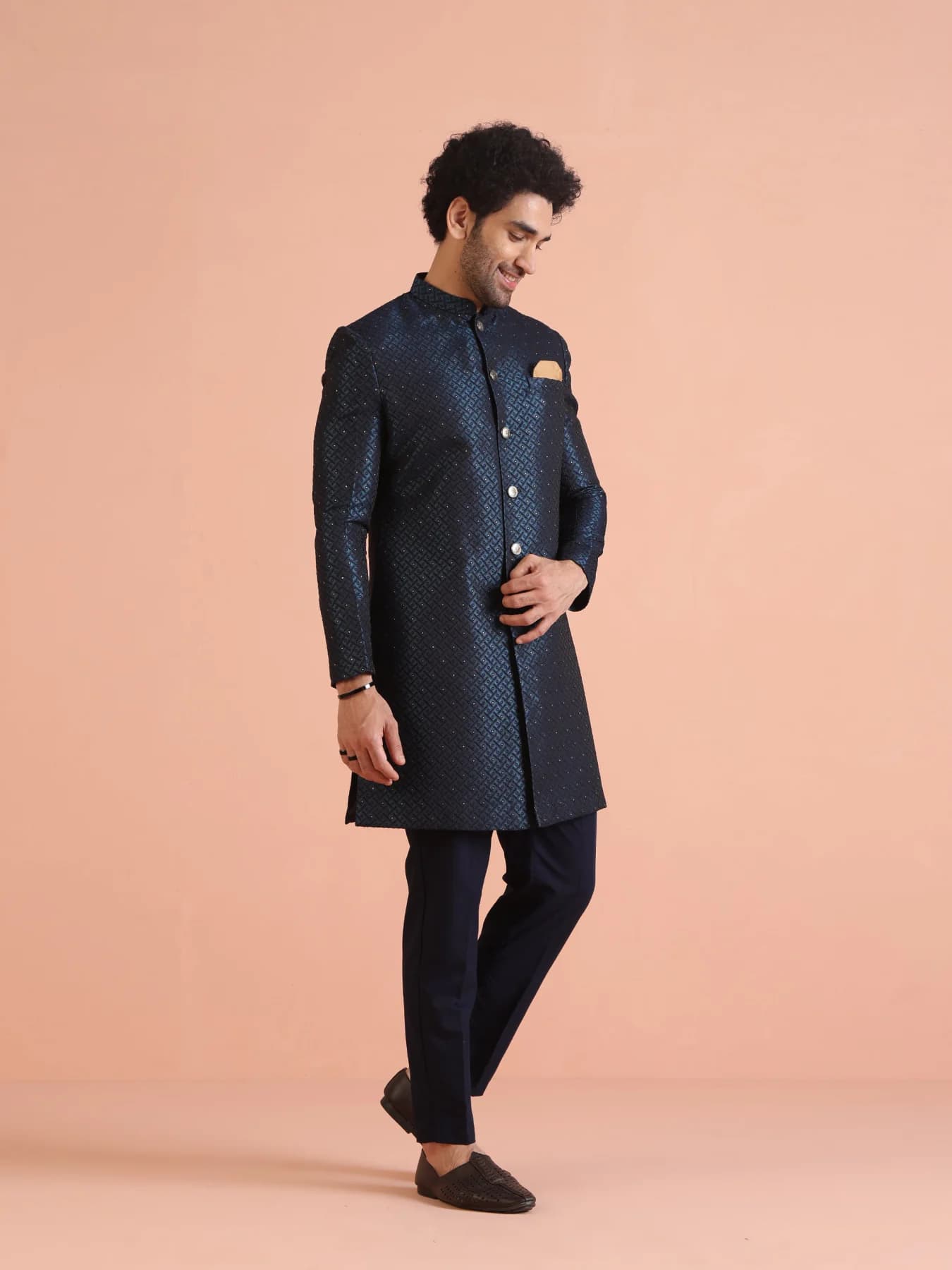 Men's Blue Festive Regular Fit Sherwani Set