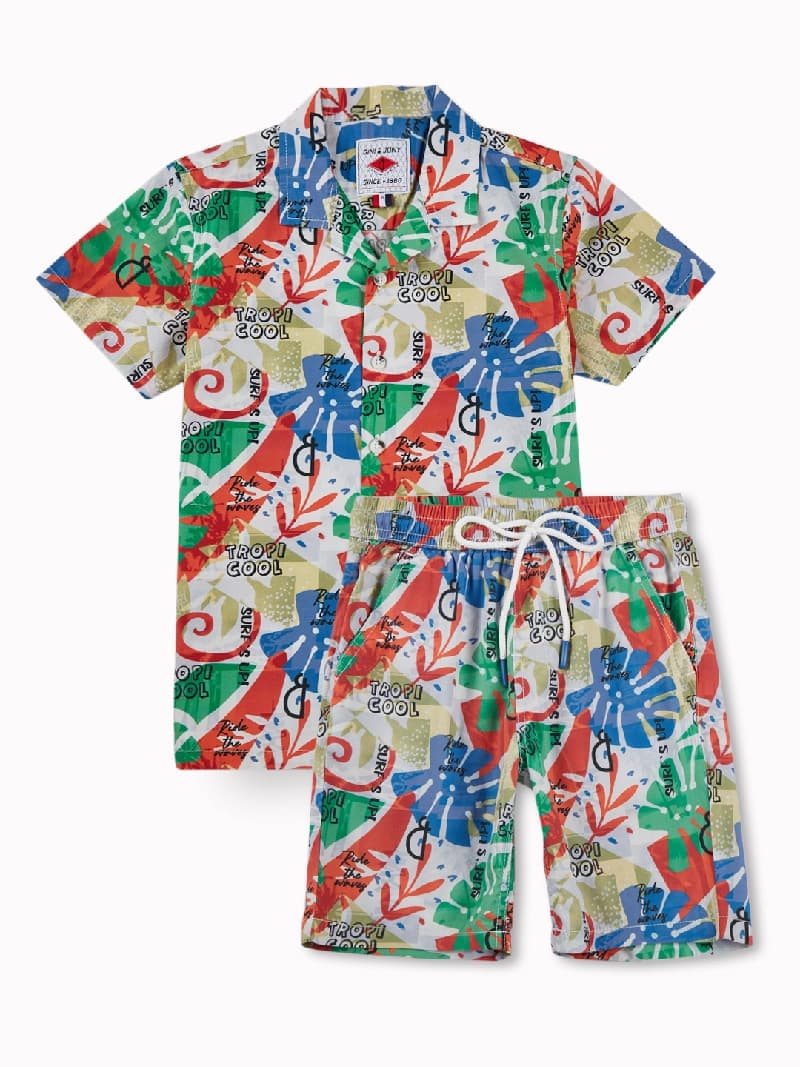Boys Multicolor Tropical Print Cotton Co-Ordinate Half Sleeves