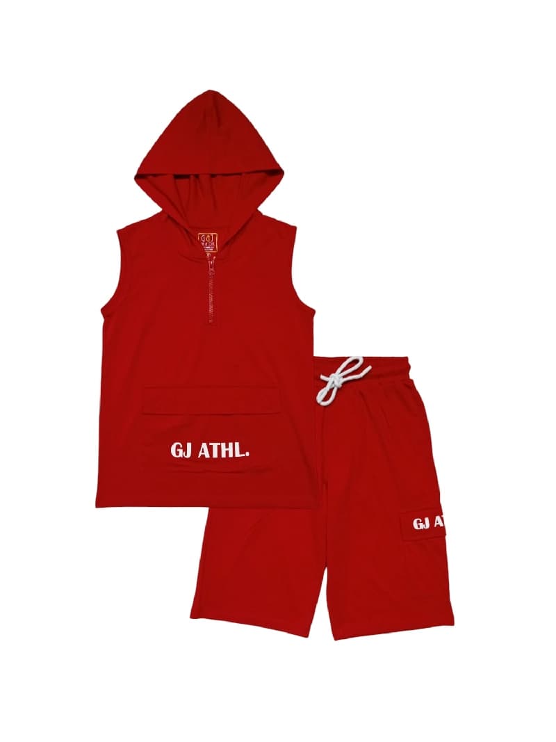 Boys Red Typographic Print Cotton Co-Ordinate Sleeveless