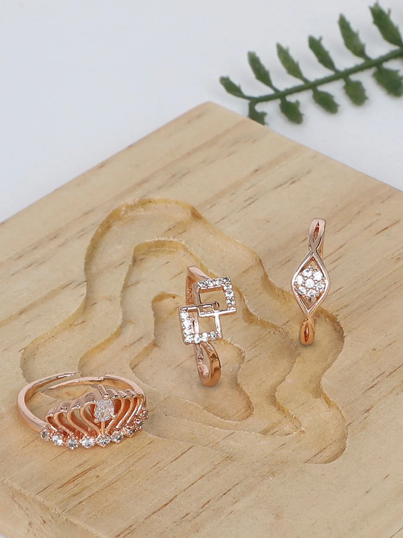 Women's Combo of 3 Rose Gold Contemporary Cubic Zirconia Brass Rings-ZPFK11178