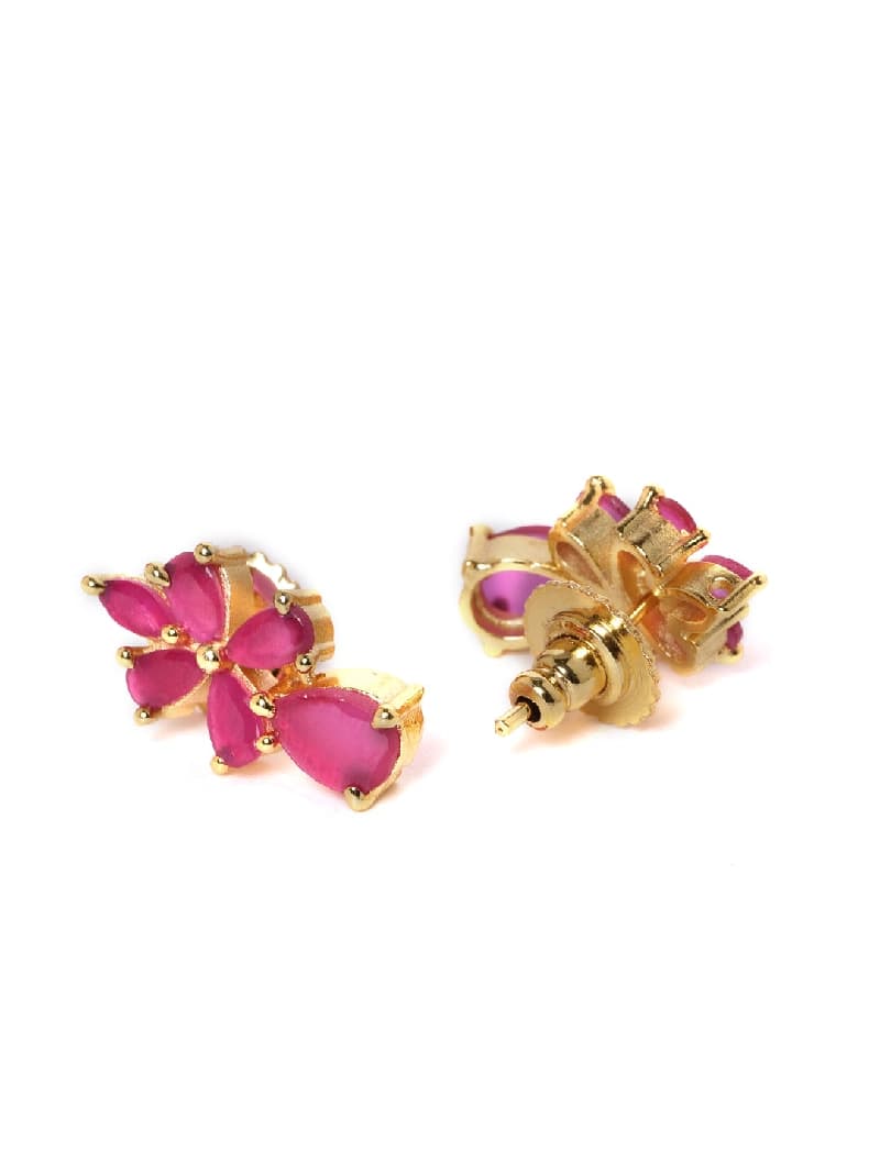 Women's Pink Floral Cubic Zirconia Contemporary Brass Necklace & Earring Set-ZPFK9508