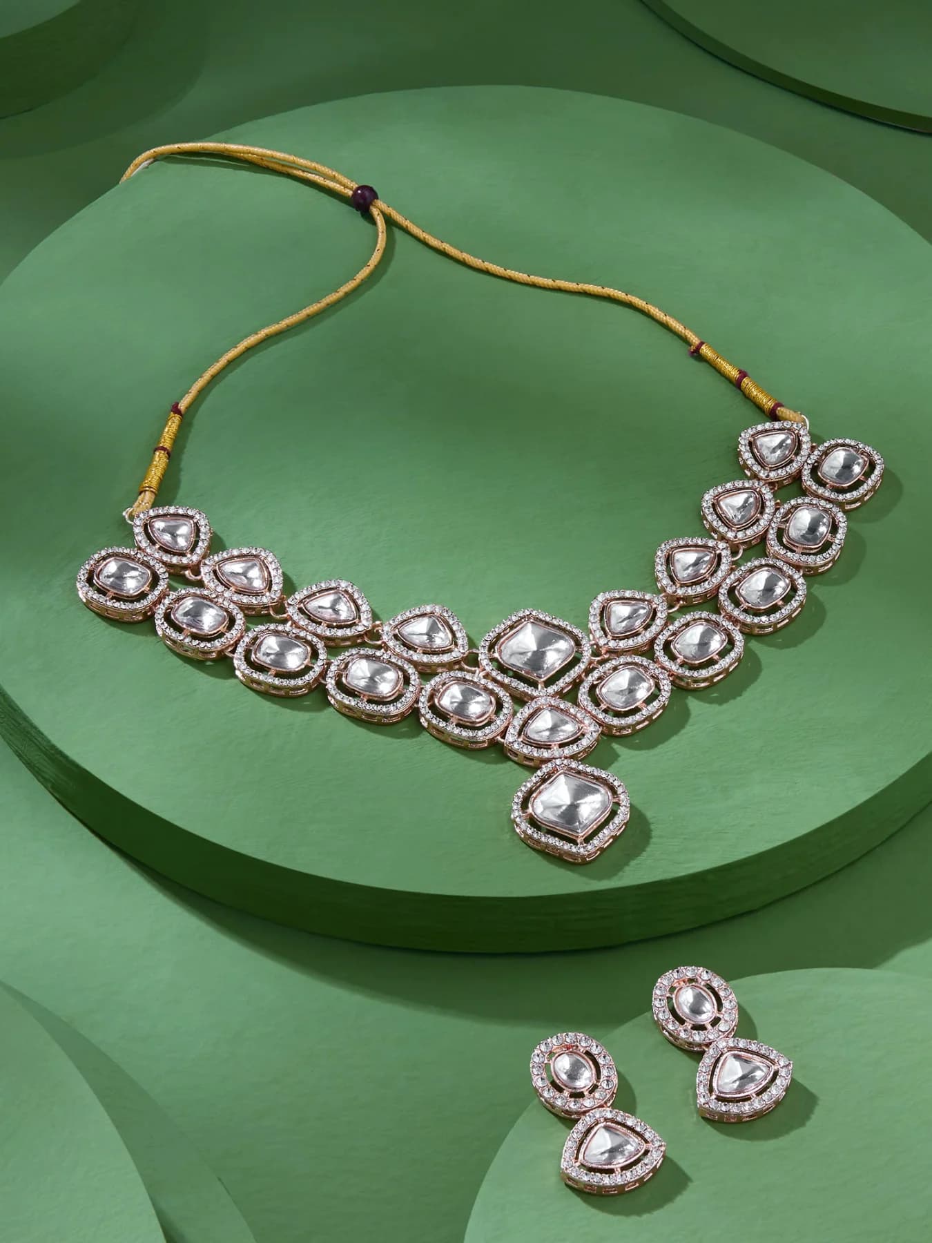Women's Rose Gold Dazzling Austrian Diamonds Embellished Choker Necklace & Earring Set-ZPFK17778