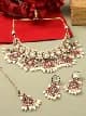Women's Rani Pink & Green Enamel Kundan & Beads Bridal Choker Necklace Earring & Maangtikka Set-ZPFK16758