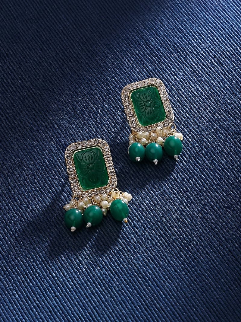 Women's Green Stones & Beads Dazzling Austrian Diamond Drop Earring-ZPFK15885