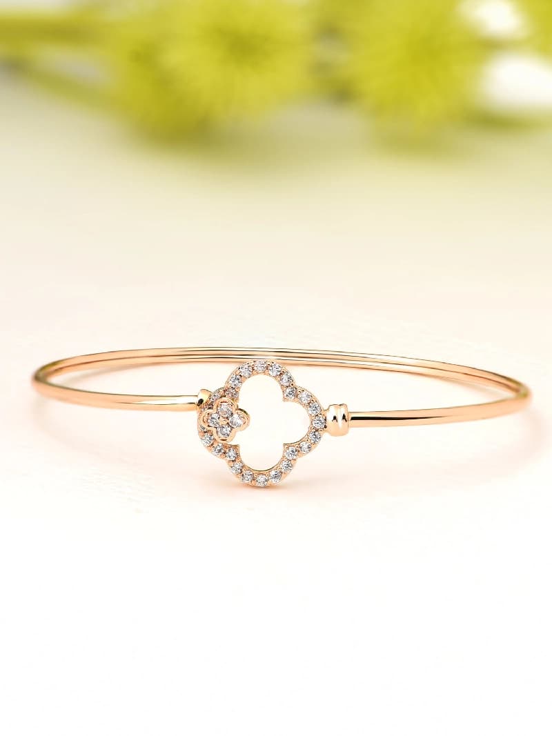 Women's Rose Gold Cubic Zirconia Contemporary Bangle Style Kada Bracelet-ZPFK10708