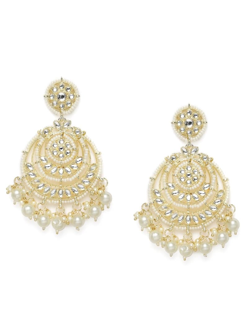 Women's Gold Tone Kundan & Pearls Wedding Collection Dangle Earring-ZPFK10158