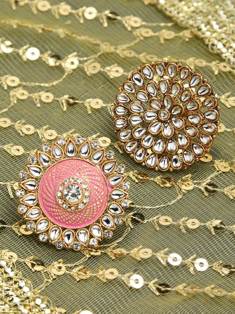Women's Combo of 2 Ethnic Meenakari & Kundan Adjustable Finger Rings-ZPFK10225