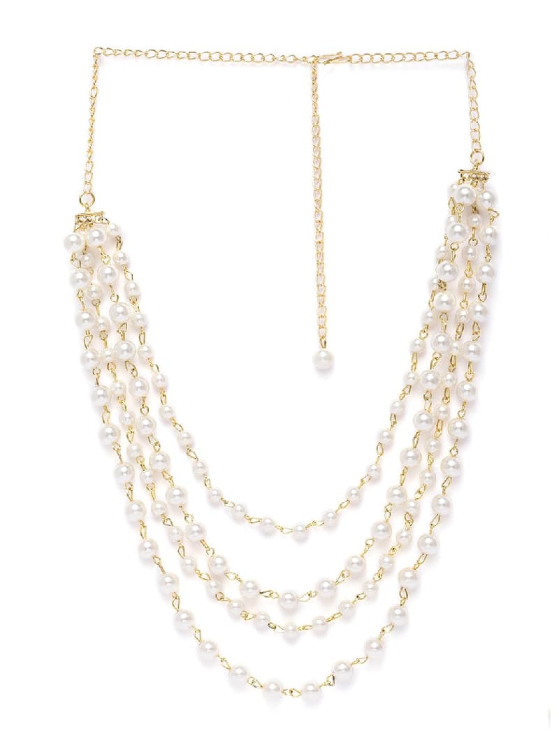 Women's Gold Tone Multi Layers Fusion Wear Pearls Necklace-ZPFK10322