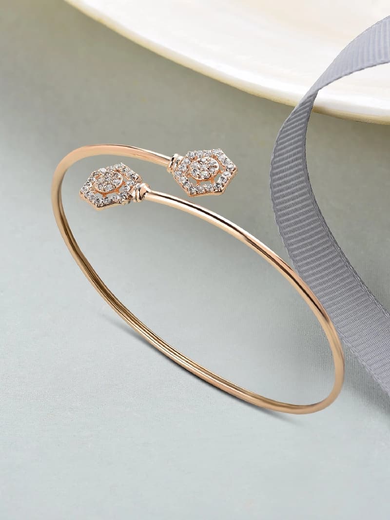 Women's Rose Gold Contemporary Cubic Zirconia Brass Kada Bracelet-ZPFK10388