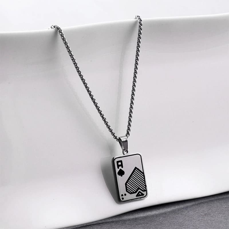 Men's Silver and Black Stylish Ace Chain